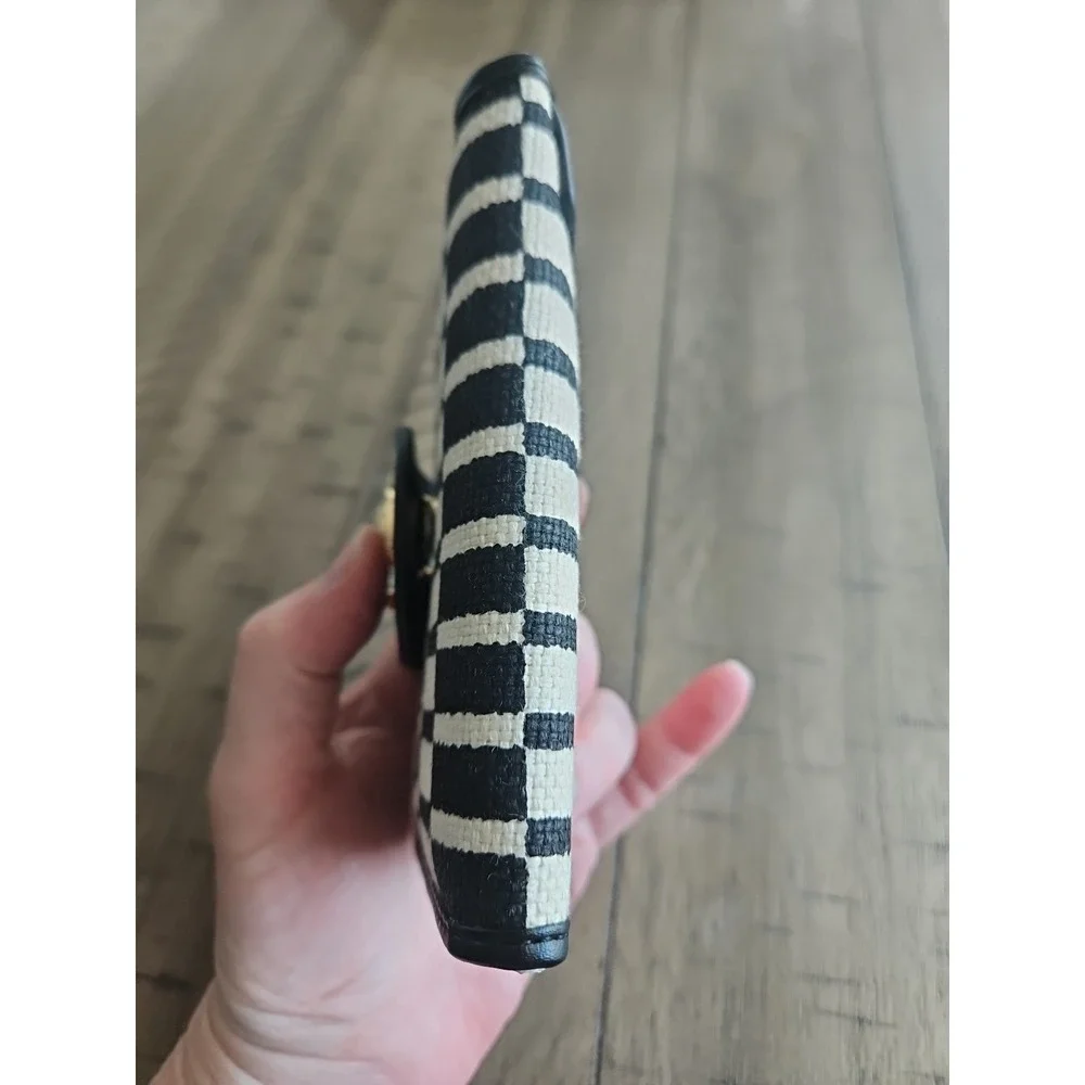 Spartina 449 Wallet Black Cream Rhett Yacht Club Geometric Linen Leather Coastal - Picture 7 of 16